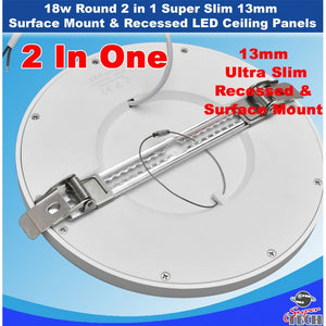 18w Round 2 in 1 Super Slim 13mm Surface Mount & Recessed LED Ceiling Panels