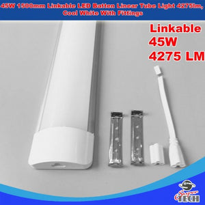 45W 1500mm Linkable LED Batten Linear Tube Light 4275lm, Cool White With Fittings