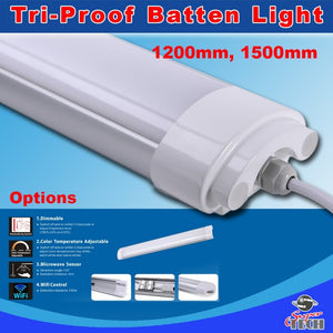 60W 1500MM Tri-Proof LED Batten Linear Tube with IP67 Connector, With Microwave sensor
