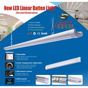 60W 1500MM Tri-Proof LED Batten Linear Tube with IP67 Connector, With Microwave sensor
